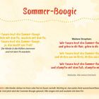"Sommer-Boogie" Liedtext mit Anweisungen: Hände in die Hüften, Po wackeln. Kinder im Kreis, Bewegungsfreiheit wichtig.