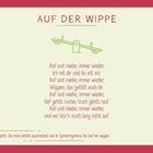 "AUF DER WIPPE" oben, Gedicht über das Wippen. Illustration: grüne Wippe. Hinweis: Arme ausbreiten und wippen.
