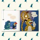 Links: „Bitte lass mich nicht allein! Du bist das liebste...“; rechts: Leopard zeigt auf Glühbirne. Illustrationen von Tieren.