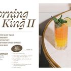 Rezept für den Cocktail "Morning King II", Zutatenliste und Zubereitungsschritte, Bild eines Cocktails mit Minze und Limette.