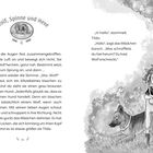 Logo: Wolf, Spinne und Hexe, Bild von Wolf. Text über Tilda, die mit verkniffenen Augen einen Hund beobachtet. Mädchen mit Locken.