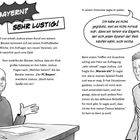 Text: "Die Bayern? Sehr lustig!" Ein Dialog über Joshuas Unglauben an das Interesse von FC Bayern. Zeichnungen von Personen.