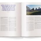 Zitat: „Being on top of a mountain with nothing but blue skys...“. Links Text, rechts Bild eines Golfplatzes.