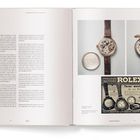 "120 YEARS OF SERVICE TO WATCHES" oben. Links Textblock. Rechts zwei antike Uhren mit Lederarmband, Werbeanzeige unten.