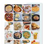 Verschiedene Gerichte in einem 5x5-Raster; darunter Pasta, Kuchen und Salate. Einige Gerichte sind in Schalen oder auf Tellern.