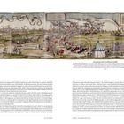 Einzug Kaiser Karl V. in München (1530). Illustration einer mittelalterlichen Armee mit Kanonen, Zelten und Menschen.