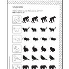 "Motivierend" steht oben. "Schattenbilder: Welcher Schatten passt zu dem Tier? Kreise ihn ein." Mehrere Tierbilder mit Schatten.