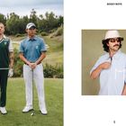 "Bogey Boys" oben, ein Mann im hellblauen Hemd rechts, zwei Männer in Golfkleidung links auf einem Golfplatz.