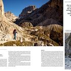 „Die Landschaft ist geprägt von bizarren Felsnadeln...“  
Beschreibung eines Bergtrails mit Details zur Route, Länge, Dauer. Zwei Bilder: ein Wanderer in Berglandschaft und Kletterer im Fels.