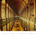 "Der Long Room, der alte Teil der Nationalbibliothek am Trinity College, Dublin." Eine lange, hohe Bibliothek mit Holzregalen voller Bücher.