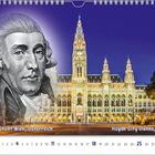"Haydn-Stadt Wien, Österreich" und "Haydn City Vienna, Austria". Illustration: Ein Porträt und beleuchtetes historisches Gebäude.