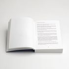 Ein Buch liegt aufgeklappt auf einer weißen Oberfläche. Links eine leere Seite, rechts Text mit Überschrift “Im Gespräch mit Lavinia”.