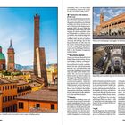 Geschlechtertürme Bolognas: L’Asinelli und La Garisenda, Letztere wegen Schieflage gekürzt. Palazzo mit Laubengängen.