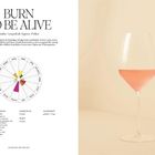 "Burn To Be Alive" und Zutatenliste links; rechts ein Glas mit rosa Getränk. Enthält Geschmacksscheibe und Haltbarkeit.