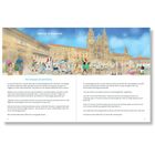 Titel: Santiago de Compostela. Text: Der Kompass des Seefahrers. Szene: Menschen mit Rucksäcken vor einer Kathedrale.