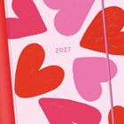 Text "2027". Illustration mit roten und rosa Herzen auf hellem Hintergrund.