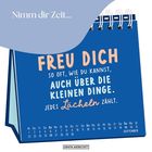"FREU DICH so oft, wie du kannst, auch über die kleinen Dinge. Jedes Lächeln zählt." Kalender mit September-Daten.