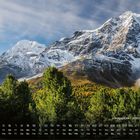 Kalender mit Bergen im Hintergrund. Text: "Königspitze - 3.851 m (Italien)". Schneebedeckte Gipfel über grünen Wäldern.