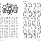 Links: „VASE 14x“, Vasenzeichnungen. Rechts: „BLUME 8x“, Blumenzeichnungen. Buchstaben Gitter.