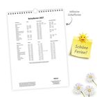 Schulferien 2027 Kalender mit Bundesländern und Ferienzeiten, gelber Zettel "Schöne Ferien!" mit Sonne, drei Gänseblümchen.