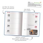 Offener Kalender: 22.-28. März 2027 mit Platz für Notizen. Gesundheits- und Illustrationstipps, Cartoon unten rechts.