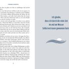 "Ich glaube, dass ich durch die viele Zeit im und am Wasser Selbstvertrauen gewonnen hatte." Links Text über Surferfahrung.