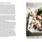 "Radieschen mit Butter neu interpretiert" steht als Titel. Links Rezept mit Zubereitung. Rechts Radieschen in Butter auf Teller.