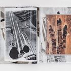 Keine erkennbaren Texte. Links: altes Schwarz-Weiß-Foto eines Turms. Rechts: farbiges Bild einer Felsformation.