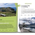 Seite mit grüner Hintergrundfarbe beschreibt zwei Wanderungen: "Loser" und "Altausseer See Umrundung". Zwei Fotos der Landschaft.