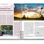 **Naturpark Sauerland-Rothaargebirge**  
Wasserreiches Waldgebirge  

Links: Texte über das Rothaargebirge, Flora und Fauna. Rechts: Landschaft mit Baum im Sonnenuntergang.