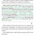 „Marco putzt die Küche eine Stunde lang.“ Text in zwei Sprachen, italienisch und deutsch, über Marco, Küche und Kühlschrank.