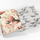 Linke Seite: Bunte Schmetterlinge. Rechte Seite: Schwarz-weiße Schmetterlingsmuster. Offenes Buch.