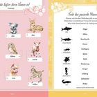 Links: Zuordnung Jungtiere; rechts: Tier-Männchen Namen. Illustrationen von Tieren mit Namen auf farbigem Hintergrund.