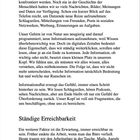 Der Text beschreibt die Überforderung durch Informationsflut und ständige Erreichbarkeit im digitalen Zeitalter.