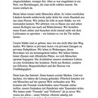 Ein langer Text beschreibt moderne Isolation trotz Vernetzung durch Internet und soziale Medien, Effizienz und Unabhängigkeit.