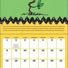 Text: "Woodstock", "DEBUT: 3.04.1968", "August", "Small is Beautiful." Illustration: Vogel auf Rasen, Kalender für August.