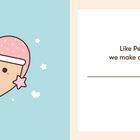 „Like Pearl Boba and Lil B, we make a great team when we“; Illustration von lachendem Dumpling und Bubble Tea im Herz.