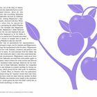 "Ancient Myths & Legends Without Men" steht unten auf der Seite. Daneben eine lila Illustration von drei Äpfeln und Blättern.