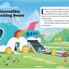 "The Incredible Shrinking Bears." Drei bunte Bären arbeiten fröhlich in einer Outdoor-Küche in einem bunten, naturreichen Tal.