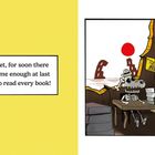 Text: "Never fret, for soon there will be time enough at last for you to read every book!" Eine Illustration: Skelett mit Bücherstapel.