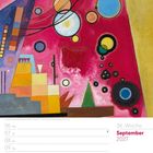 36. Woche, September 2027. Kalender mit buntem abstraktem Gemälde in kräftigen Farben und geometrischen Formen.