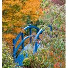 „Herbstlicher Ahorn an einer blauen Brücke.“ Kalenderwoche 39, SEP/OKT, MO 27 bis SO 03, mit dem 03. als Tag der Deutschen Einheit.