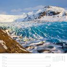 Kalendarium für September mit blauer Eislandschaft und schneebedeckten Bergen im Hintergrund.