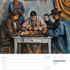 September 2027. 38. Woche. Illustration von Männern beim Kartenspiel. Links ein Stehtischkalender.