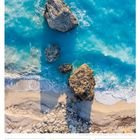 September 2027 Kalenderblatt mit Strandfoto: Felsen im blauen Meer, darunter Kalenderdaten der 38. Woche.