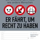 "Der Deutsche fährt nicht wie andere Menschen. Er fährt, um Recht zu haben." Drei rot umrandete Gesichter.