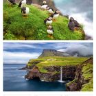 04 Mo, 05 Di, 06 Mi, 07 Do, 08 Fr, 09 Sa, 10 So, 40. Woche 2027, Oktober. Oben Papageientaucher auf Gras, unten Wasserfall.