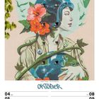 Oktober, 04 MO, 05 DI, 06 MI, 07 DO, 08 FR, 09 SA, 10 SO, KW40/2027 – Illustration einer Frau mit Helm, Blumen und Erde.