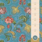 Kalenderwoche 41: MO 11 bis SO 17, OKT. Hintergrund mit floralem Muster in Blau, Rot und Gold.