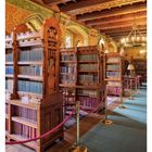 "44 NOVEMBER MO 01 DI 02 MI 03 DO 04 FR 05 SA 06 SO 07". Eine reich verzierte Bibliothek mit Holzregalen und Büchern.